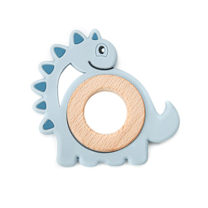 Let&#39;s Make Dinosaur Silicone Wood Ring Teether Cute Animal Nursing Pendant Accessories Teething Toys Chew Toy Teether For Teeth