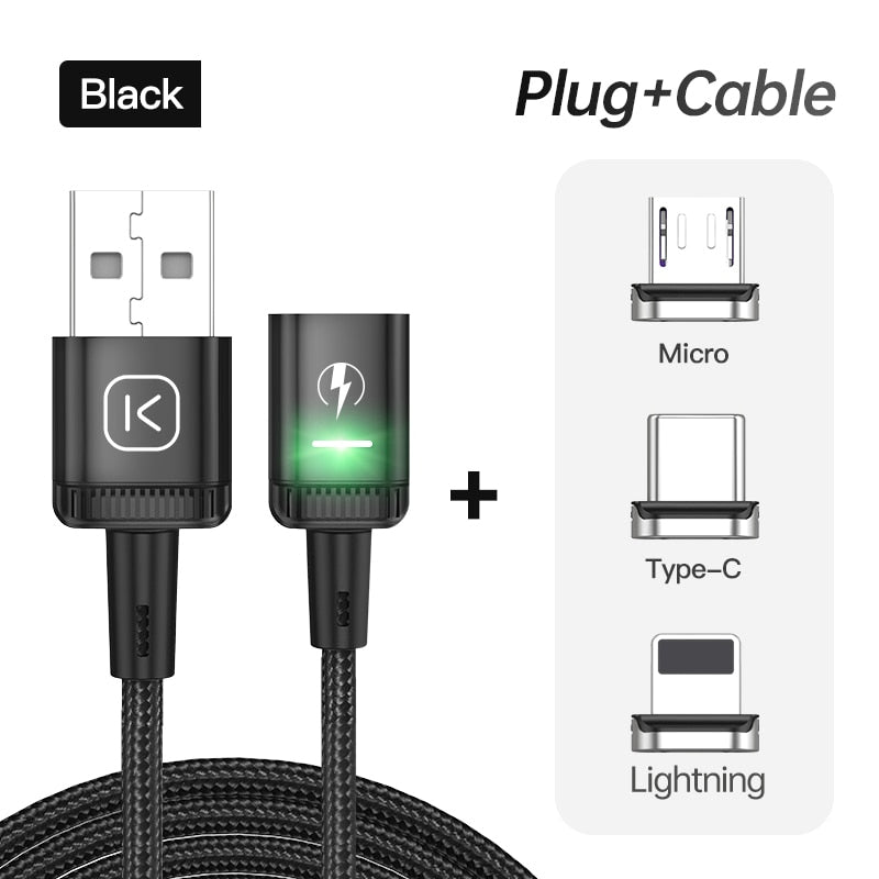 KUULAA-Cable USB magnético LED 3A de carga rápida tipo C, cargador magnético, Cable Micro USB para iPhone, xiaomi, poco y samsung