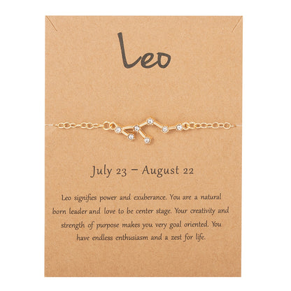 Cardboard Star Zodiac Sign 12 Constellation Bracelet Crystal Charm Gold Color Chain Bracelet for Women Birthday Jewelry Gifts