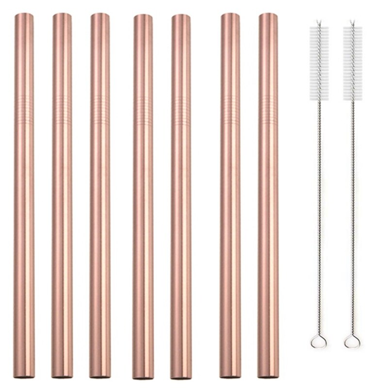 7 Colors 8.5&quot; Wide Metal Drinking Straw 304 Stainless Steel Straws Set Reusable Boba Straw for Bubble Tea Milk Bar Accessory