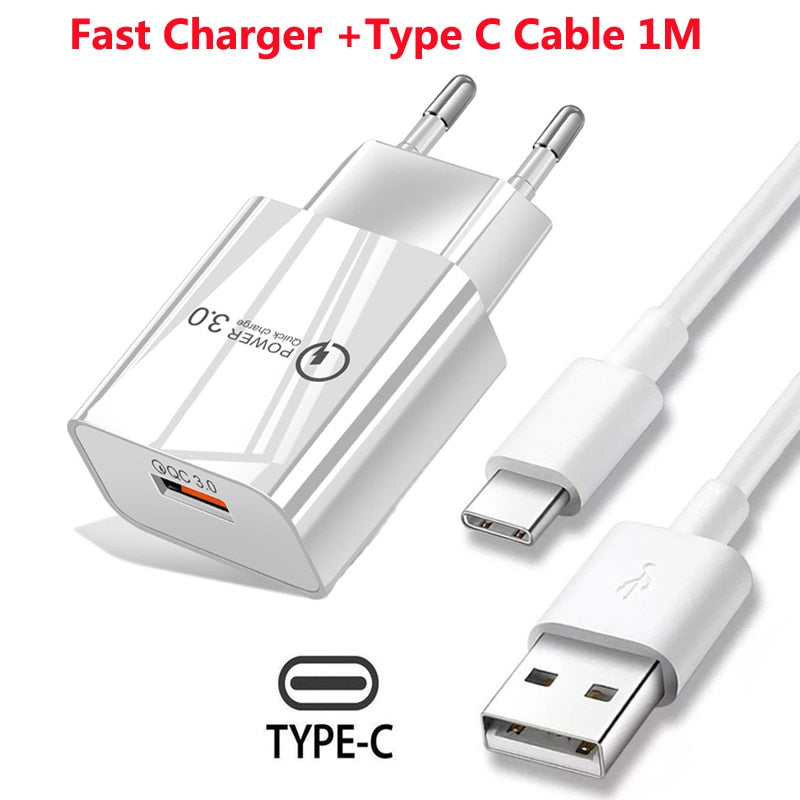 Fast Charger USB EU Wall Mobile Phone Charger For Xiaomi POCO X3 NFC M3 10T lite 10 9 Redmi 9 Note 9 8 Pro Type C Charger Cable