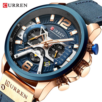 CURREN Casual Sport Watches for Men Top Brand Luxury Military Leather Wrist Watch Man Clock Fashion Chronograph Wristwatch