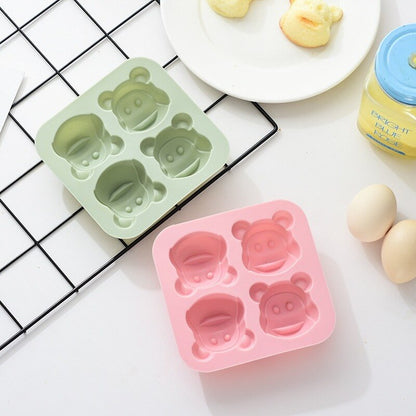 4 Holes Cartoon Monkey Silicone Pastry Mold Bread Cake Baby Food Supplement Baking Mold Ice Tray DIY Fudge Mold