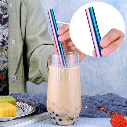 4Pcs Colorful 12mm Reusable Metal Boba Straws with 2 Brush 304 Stainless Steel Straws Set Bar Drinking Bent Straw for Bubble Tea