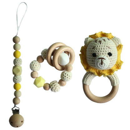 BPA Free Crochet Baby Teether Newborn Dummy Holder Pacifier Clips Teething Bracelets Cute Soother Chain Infants Rattle Teether