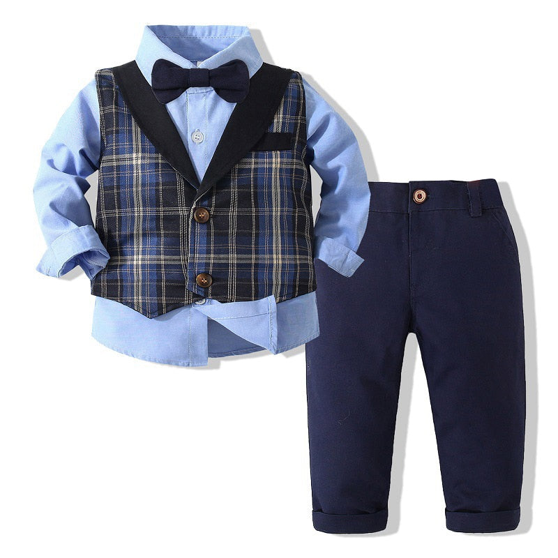 2022 Formal Kids Boy Gentleman Clothes Set Long Sleeve Shirt Waistcoat Trousers Boys Outfits Wedding Birthday Party Dress Suits