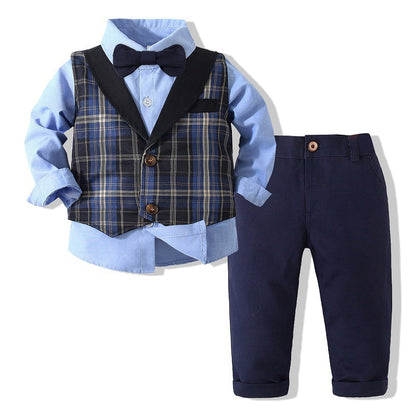 Kids Boy Gentleman Clothing Set Long Sleeve Shirt+Waistcoat+Pants Toddler Boy Outfits for Wedding Party Dress Outfits