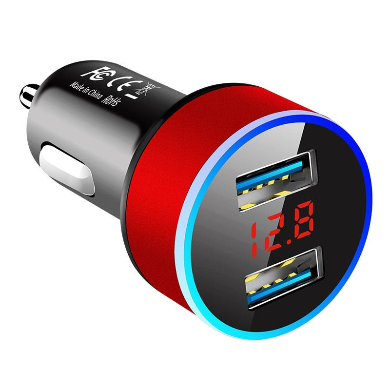 Car Charger For Cigarette Lighter Smart Phone USB Adapter Mobile Phone Charger Dual USB Digital Display Voltmeter Fast Charging