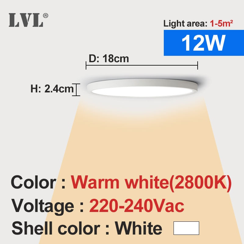 Modern LED Ceiling Light 12W 18W 24W 32W 220V 5000K Kitchen Bedroom Bathroom Lamps Ultrathin Ceiling Lamp