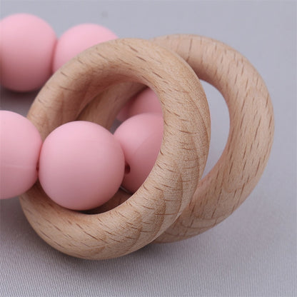 Baby Health Nursing Bracelets Teether Baby Toys Silicone Beads Wooden Ring Teething Wood Rattles Fidget Toys Newborn Accessories