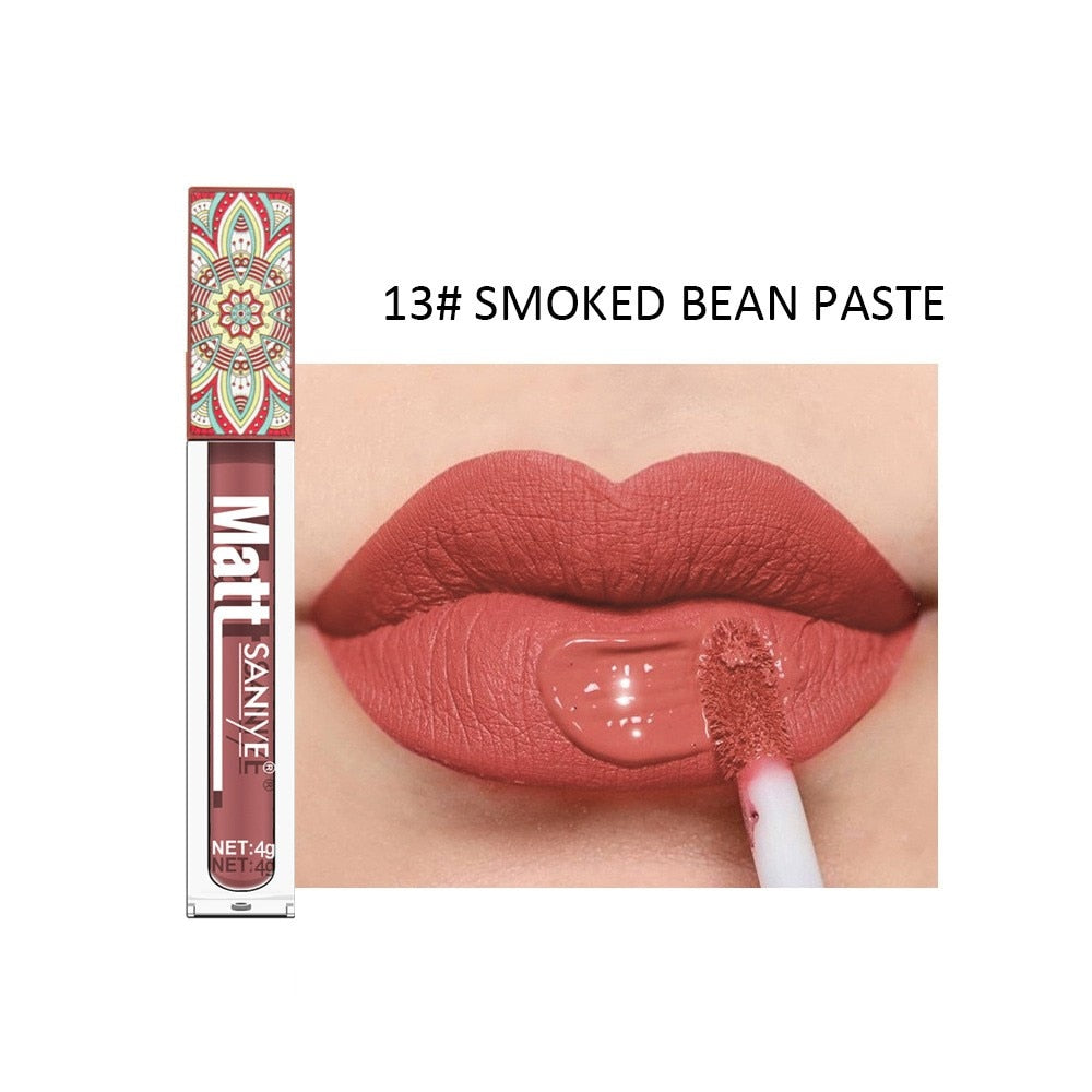 Waterproof Matte Nude Lip Gloss Brown Nude Pigment Dark Red Long Lasting Velvet Liquid Lipstick Women Makeup Lip Glaze 1PCS