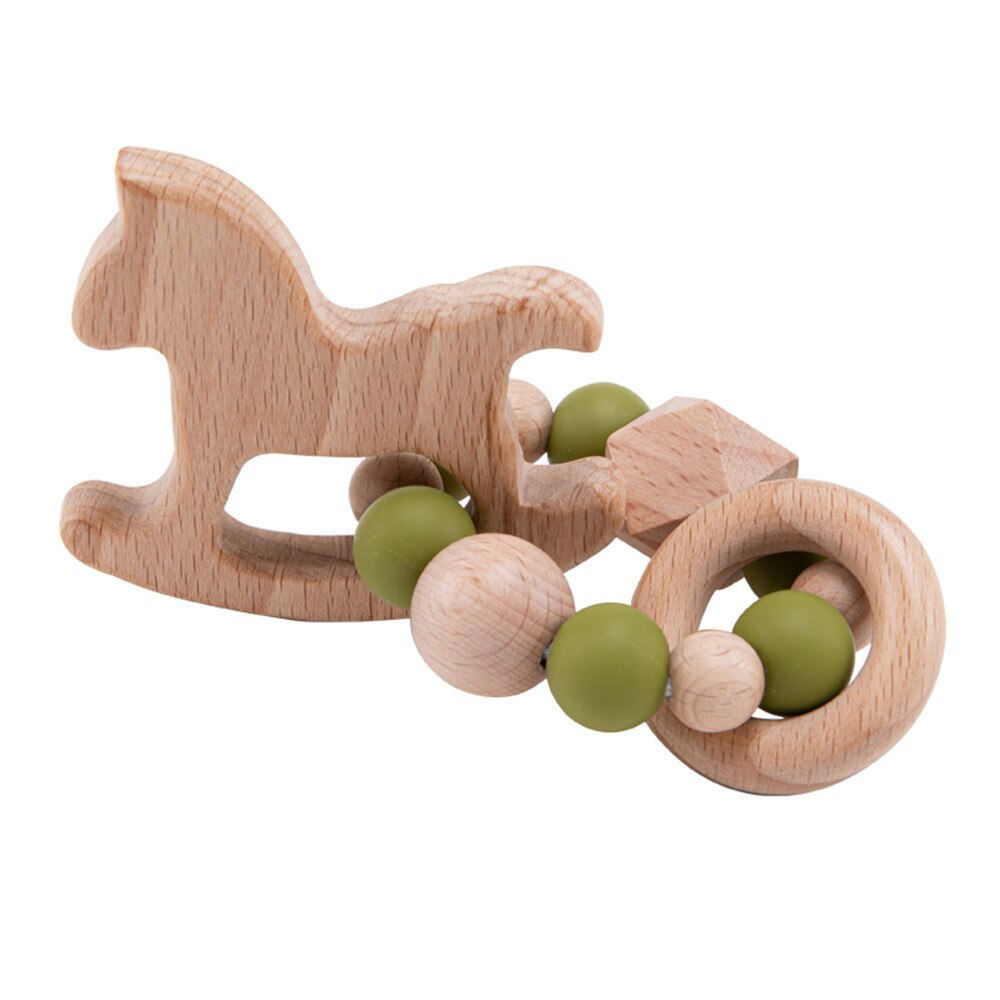 Wooden Toys Baby Animals Bracelets Beech Teether Silicone Beads Teething Wood Rattles Toys Infant Nursing Gift For Newborn