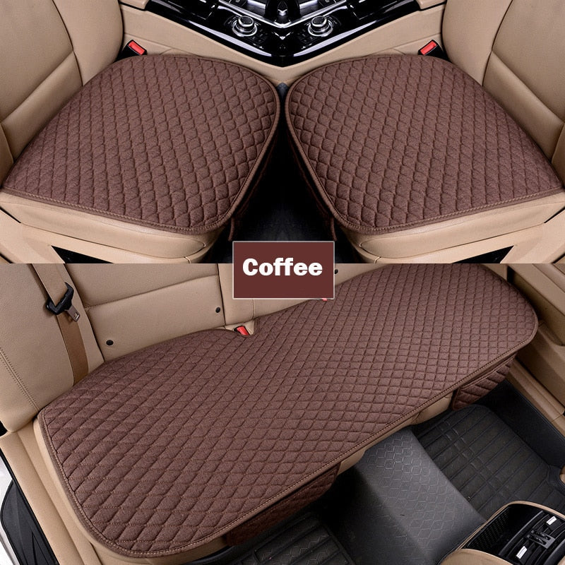 Flax Car Seat Cover Front Rear Linen Fabric Cushion Breathable Protector Mat Pad Universal Auto Interior Styling Truck SUV Van