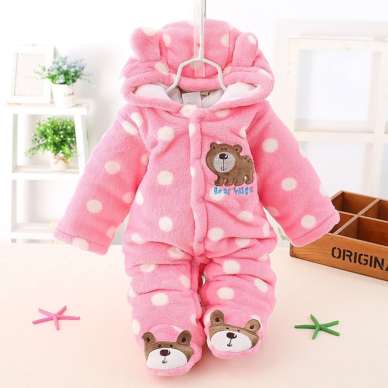 HH Baby Winter Warm Romper Newborn Girls Overall Flannel Boys Autumn Long Sleeve Jumpsuit Costume 3-12 Month Infant Bear Pajamas