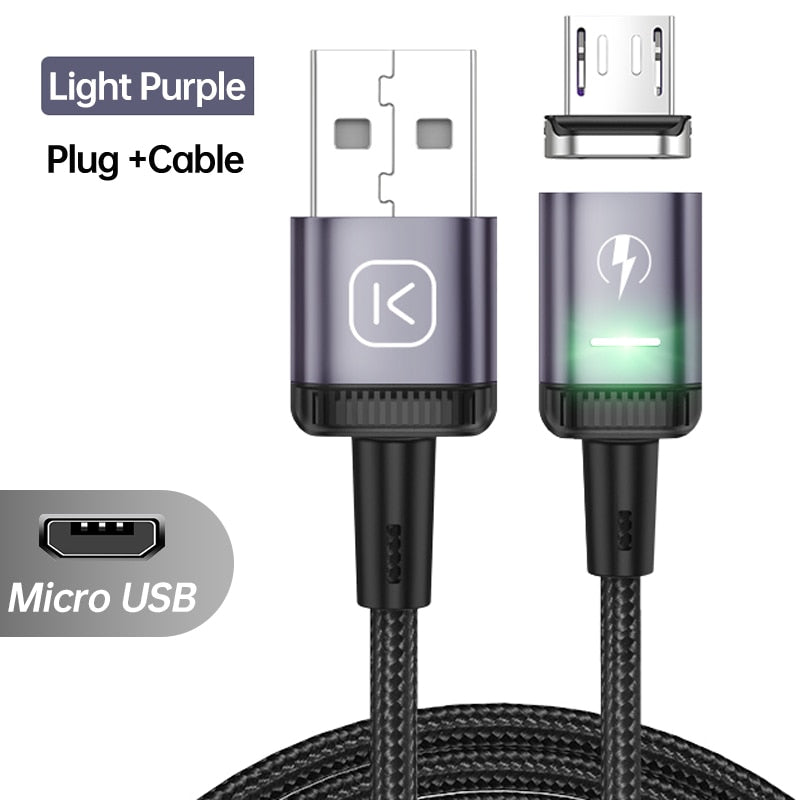 KUULAA-Cable USB magnético LED 3A de carga rápida tipo C, cargador magnético, Cable Micro USB para iPhone, xiaomi, poco y samsung