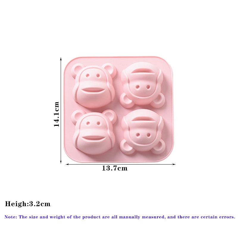 4 Holes Cartoon Monkey Silicone Pastry Mold Bread Cake Baby Food Supplement Baking Mold Ice Tray DIY Fudge Mold