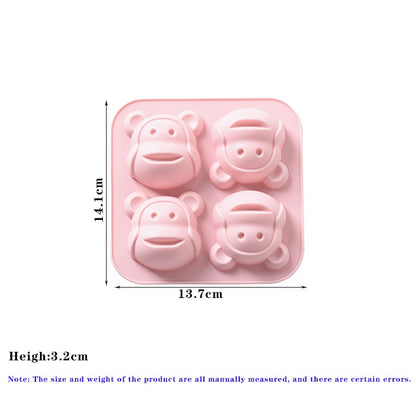 4 Holes Cartoon Monkey Silicone Pastry Mold Bread Cake Baby Food Supplement Baking Mold Ice Tray DIY Fudge Mold