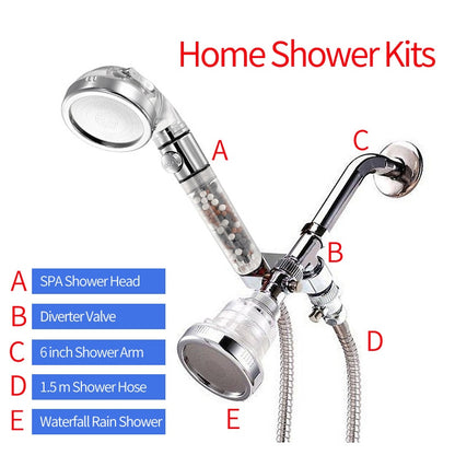 ZhangJi Bathroom 3-Function SPA Shower Head with Switch Stop Button high Pressure Anion Filter Bath Head Water Saving Shower