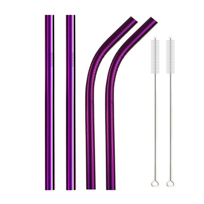 4Pcs Colorful 12mm Reusable Metal Boba Straws with 2 Brush 304 Stainless Steel Straws Set Bar Drinking Bent Straw for Bubble Tea