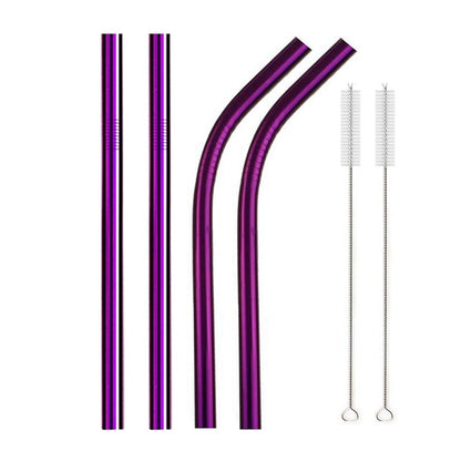 4Pcs Colorful 12mm Reusable Metal Boba Straws with 2 Brush 304 Stainless Steel Straws Set Bar Drinking Bent Straw for Bubble Tea