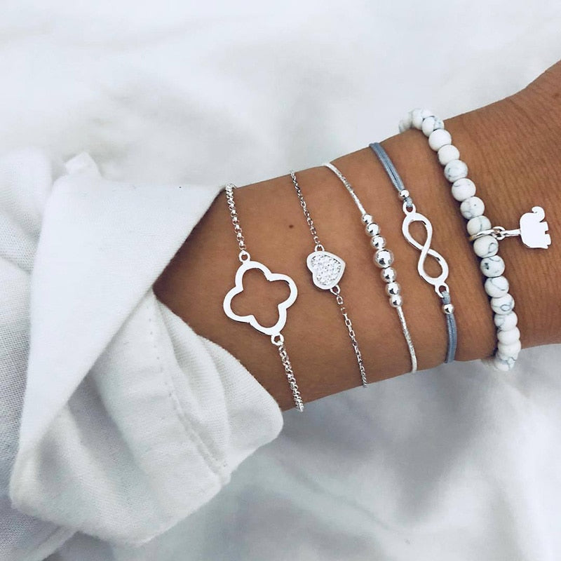 Boho Geometric Bracelet &amp; Bangle Sets For Women Vintage Star Map Hand Heart charm Beads Chains Fashion Jewelry Accessories