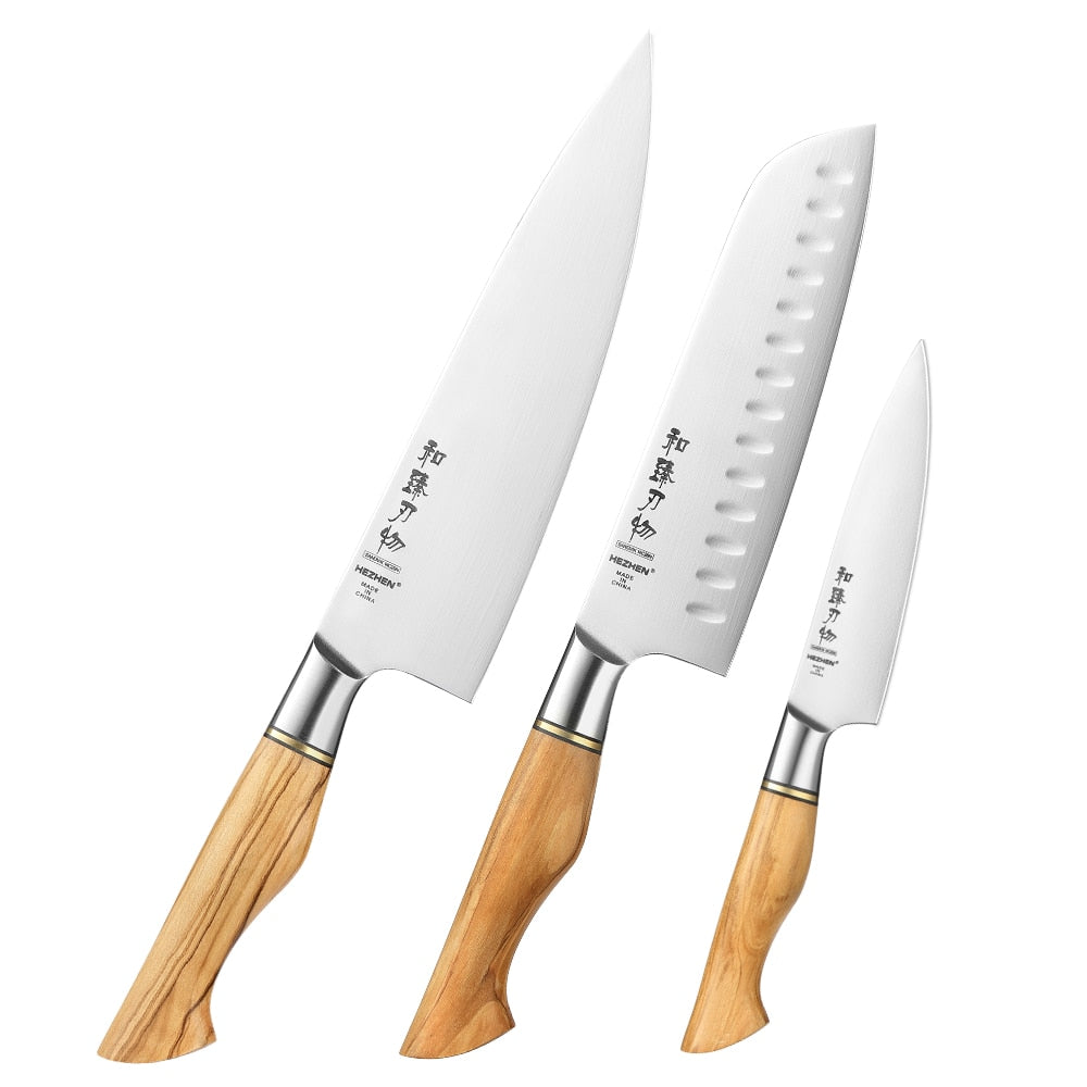 HEZHEN 1-5PC Knife Set Sandivik 14C28N Steel Stainless Steel Chef Santoku Utility Paring Cook Knife For Meat Sharp Kitchen Knife