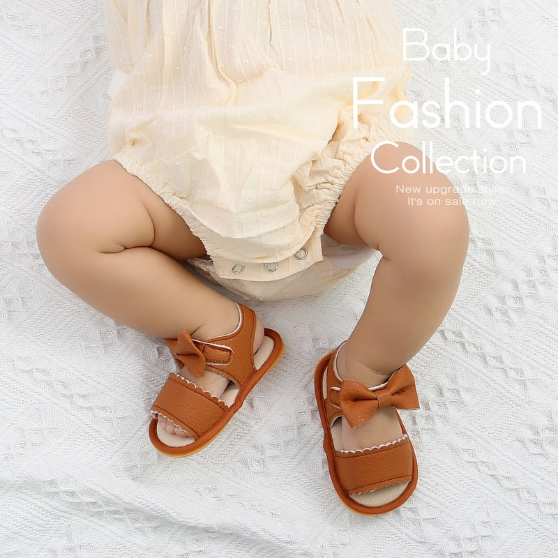 Baby Shoes Summer Baby Boy Girl Shoes Toddler Flats Sandals Soft Rubber Sole Anti-Slip Bowknot Crib First Walker Shoes