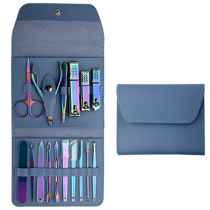 16pcs Manicure Set With PU Leather Case Nail Clippers Kit Pedicure Care Tools Nail Care Scissors Clippers Trimmer Nail Art Tools