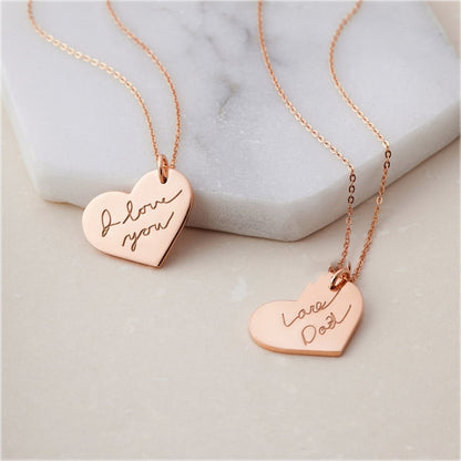 Custom Handwriting Name Heart Necklace Engraved Personalized Actual Signature Necklace Pendants For Women Wedding Gifts