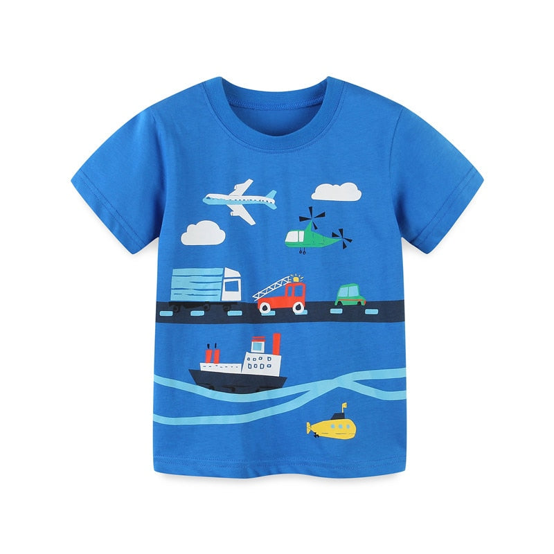 Jumping meters Boys Cartoon T shirts for Summer Children&#39;s Cotton Clothes Aircrafts Kids Tops Tees for Boys Girls Wear