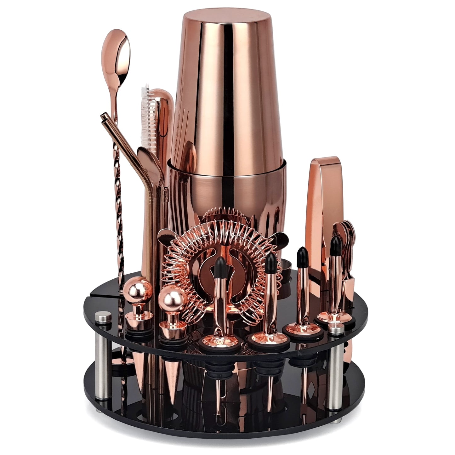 Bartender Kit,20-Piece Rose Gold Cocktail Shaker Set With Rotating Acrylic Stand,For Mixed Drinks Martini Home Bar Tools