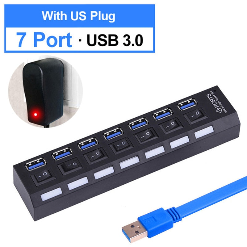 USB HUB 3.0 2.0 Multi 4 7 USB Port Splitter With Power Adapter For PC Computer Notebook Laptops Accessories Multiple Usb Hab