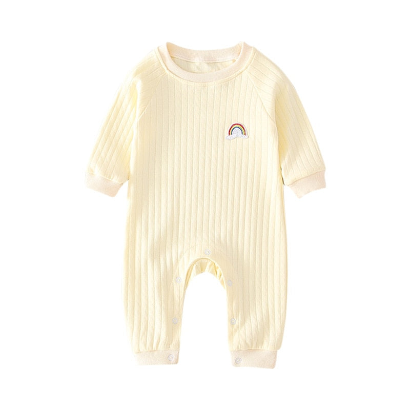 Newborn Infant Kid Baby Boy Girls Long Sleeve Romper Jumpsuit Clothes Outfits Warm Pure Color Cute Lovely Rainbow Clothing