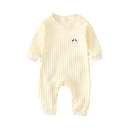 Newborn Infant Kid Baby Boy Girls Long Sleeve Romper Jumpsuit Clothes Outfits Warm Pure Color Cute Lovely Rainbow Clothing