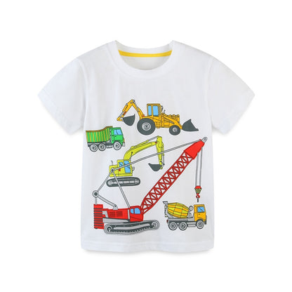 Jumping meters Boys Cartoon T shirts for Summer Children&#39;s Cotton Clothes Aircrafts Kids Tops Tees for Boys Girls Wear