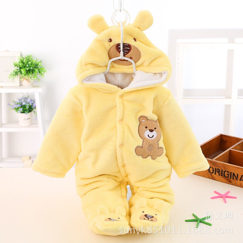 HH Baby Winter Warm Romper Newborn Girls Overall Flannel Boys Autumn Long Sleeve Jumpsuit Costume 3-12 Month Infant Bear Pajamas