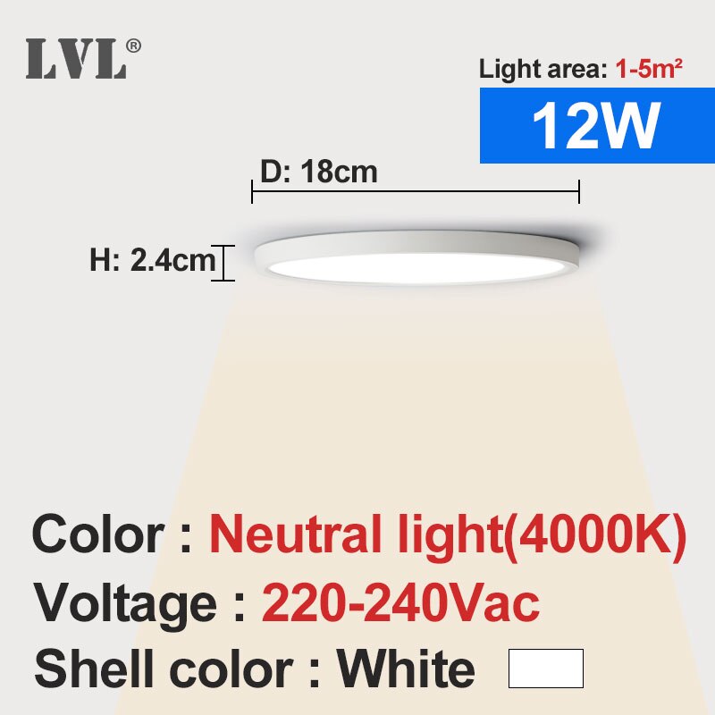 Modern LED Ceiling Light 12W 18W 24W 32W 220V 5000K Kitchen Bedroom Bathroom Lamps Ultrathin Ceiling Lamp