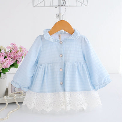 Spring A-line Peter Pan Collar Kids Baby Princess Dress Newborn Infant Baby Girls Party Dresses Baby Clothes 0-2T 2 Color