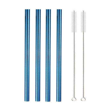 4Pcs Colorful 12mm Reusable Metal Boba Straws with 2 Brush 304 Stainless Steel Straws Set Bar Drinking Bent Straw for Bubble Tea