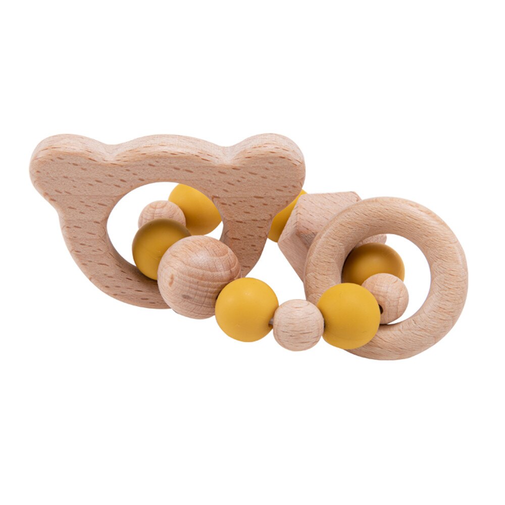 Wooden Toys Baby Animals Bracelets Beech Teether Silicone Beads Teething Wood Rattles Toys Infant Nursing Gift For Newborn