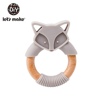 Let&#39;s Make 1pc Baby Silicone Teether Cartoon Elephant Teething Toy Beech Wood Ring Infant Comfort Toys Baby Teether