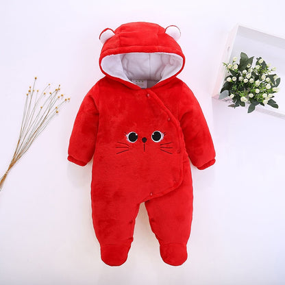 HH Baby Winter Warm Romper Newborn Girls Overall Flannel Boys Autumn Long Sleeve Jumpsuit Costume 3-12 Month Infant Bear Pajamas