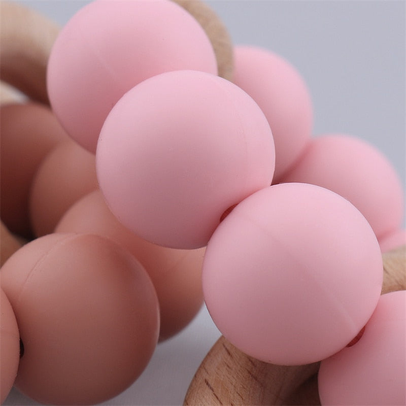 Baby Health Nursing Bracelets Teether Baby Toys Silicone Beads Wooden Ring Teething Wood Rattles Fidget Toys Newborn Accessories