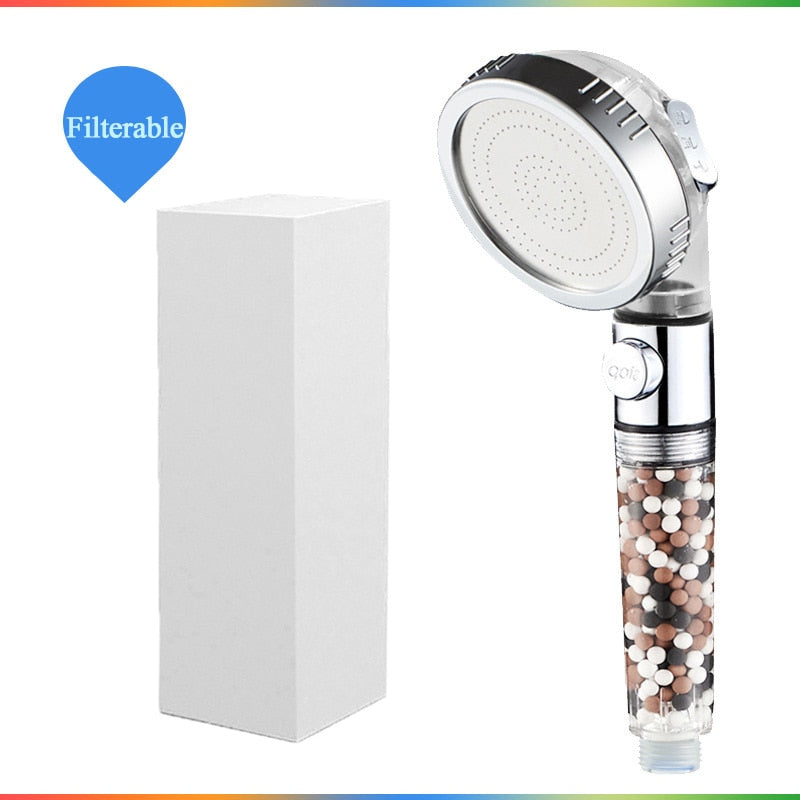 ZhangJi Bathroom 3-Function SPA Shower Head with Switch Stop Button high Pressure Anion Filter Bath Head Water Saving Shower