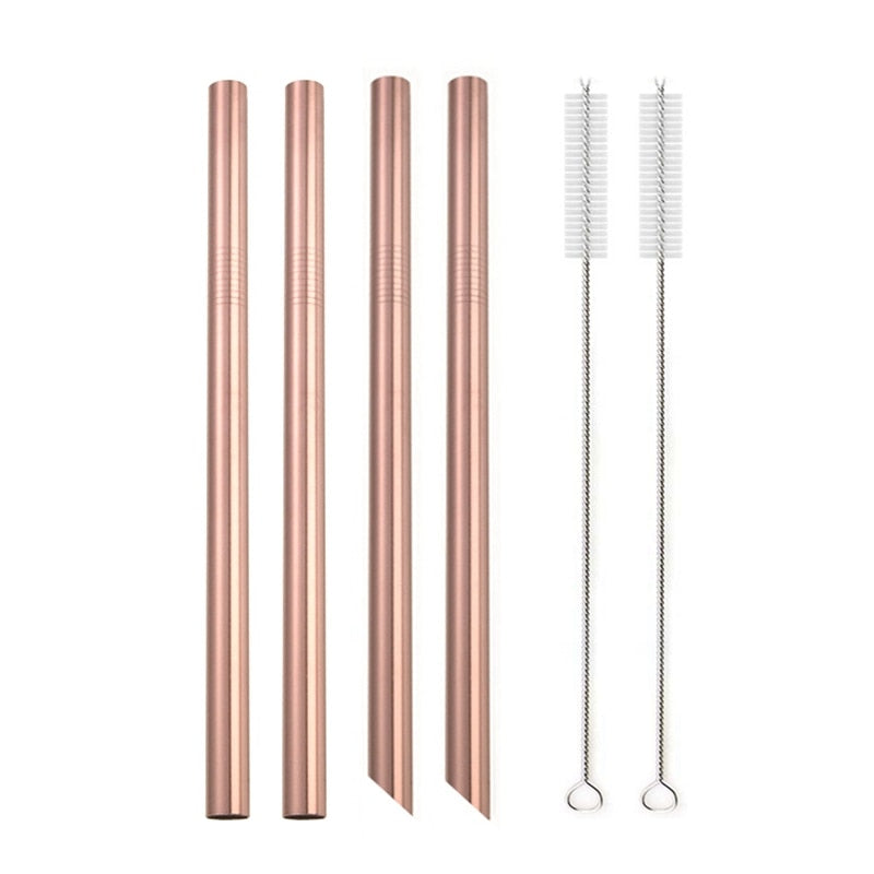 4Pcs Colorful 12mm Reusable Metal Boba Straws with 2 Brush 304 Stainless Steel Straws Set Bar Drinking Bent Straw for Bubble Tea