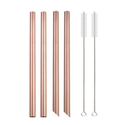 4Pcs Colorful 12mm Reusable Metal Boba Straws with 2 Brush 304 Stainless Steel Straws Set Bar Drinking Bent Straw for Bubble Tea