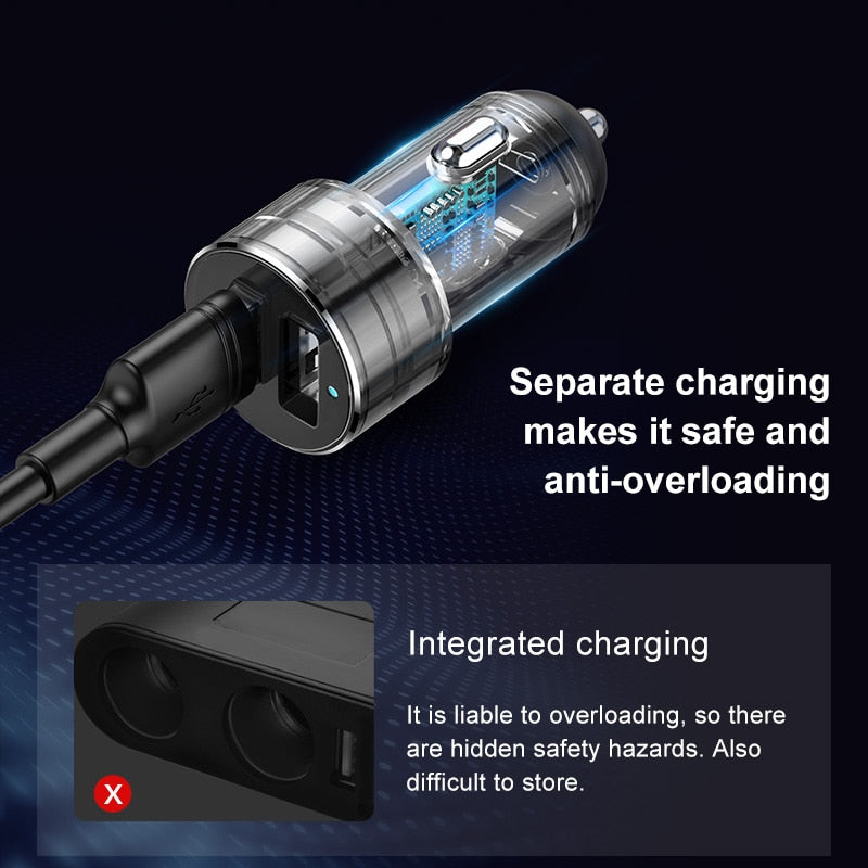 Baseus Car Splitter Cigarette Lighter 12V-24V Dual USB Car Charger Socket 100W Car Auto Splitter Power Adpater For Car USB HUB