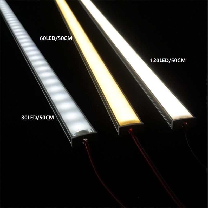 12VDC 50cm 20inch Cabinet Bar Light 2835 60/120/240 Led Flat U Low Profile Spotless Diffusion Adhesive Aluminium Hard Strip