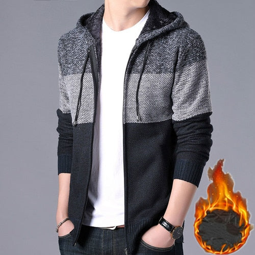 2022 Autumn Winter Men Hoodies Cardigan Men Striped Knitted Sweaters Mens Hoody Sweatercoats Brand Male Fleece Sweaters 3XL