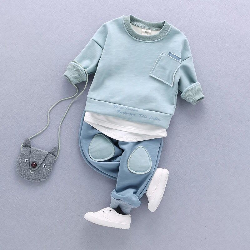 Children suit Cotton long-sleeved spring and autumn new boy baby Pocket t-shirt+ pants Sets 2pcs Boy casual sportswear